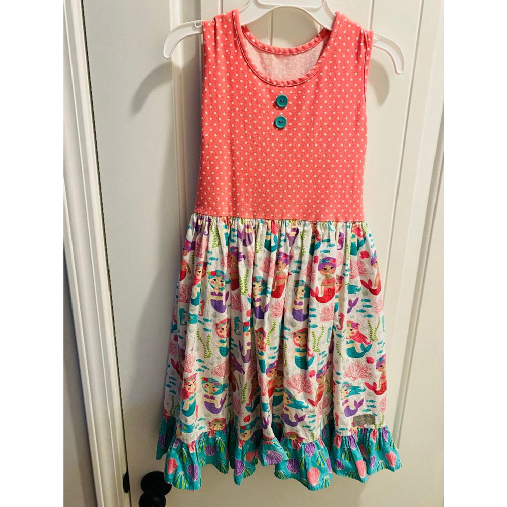 Rhonda Dress Girls Mermaid Peplum Ruffle Dress 10-12 Pink Blue